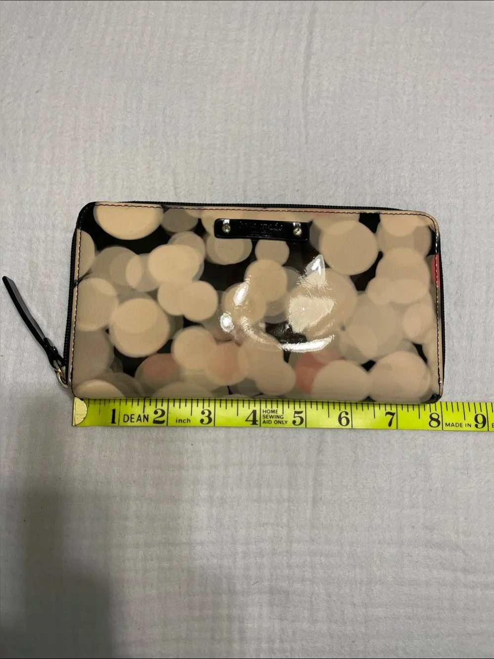 kate spade Black Patent Zip Wallet with Cream Bokeh